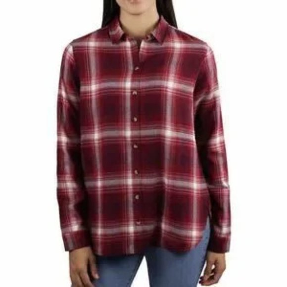 JACHS Girlfriend Women's Shirt Shacket Button Down Flannel Red Plaid Size XL - Picture 2 of 9